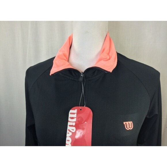 NWT Wilson Black Zip Workout Jacket Woman's Size S Coral Salmon Collar New - Picture 3 of 7